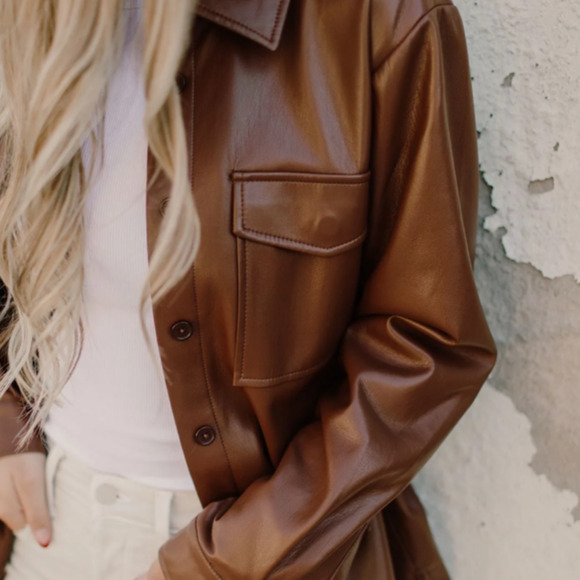 Anine Bing Hutton Shirt Faux Vegan Leather Button-Down Jacket Size S - Picture 6 of 11